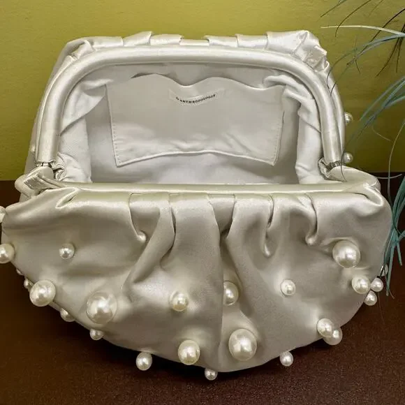 Anthropologie BHLDN Frankie Clutch Pearl Edition White Bridal Black Tie - Picture 5 of 12